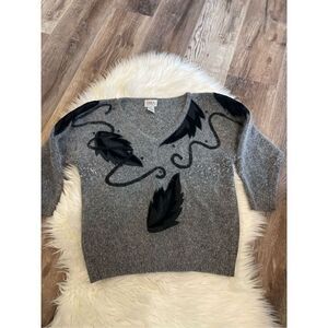 Erika petite grey/black vintage lead appliqué silk blend (58) vneck sweater